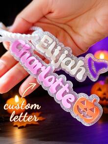 Halloween Tag Boo Basket Backpack Name Tag Personalized Keychain Halloween Gift For Kids Trick Or Treat Bag Lunchbox Name Tag/Back To School - Multicolor - View 3