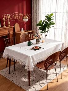 HXARTMIS 1件白色蕾丝边长方形桌布，优雅镂空刺绣餐桌布，适用于餐厅、厨房、婚礼和派对装饰，复古风格且透气。 - 白色 - 查看 2