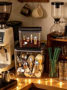 Snow-Capped Coffee Drink Pattern And Letter Print, Transparent Sealed Coffee Storage Jar, Sealed Plastic Food Container, Large Capacity, Dustproof And Moisture-Proof, Kitchen Countertop Coffee Area Storage Box, Decoration, Kitchen Countertop Storage, Coffee Lover Gift - Multicolor - View 7