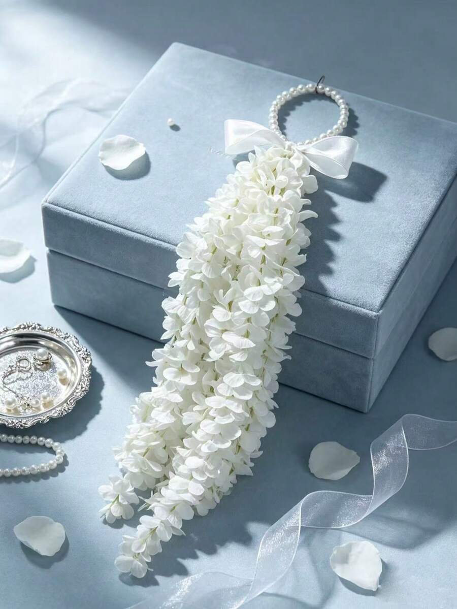 1pc Pearl Orchid Flower Bouquet, Suitable For Wedding Ceremony, Proposal Bouquet, Gift, Pearl Hand Flower, Indoor And Outdoor Photo Prop, Confession Proposal Gift, Wedding Souvenir - White - View 1
