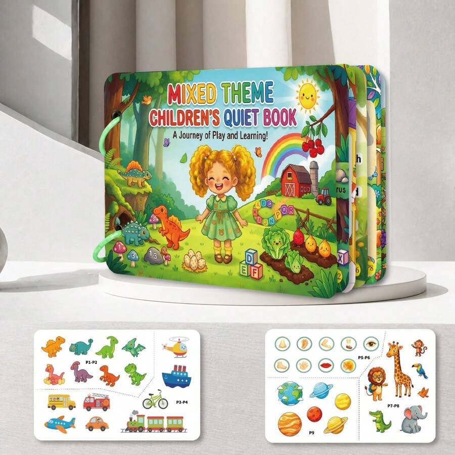 Kids Preschool Quiet Busy Book, Mixed‑Theme Interactive Matching Activity Book, Dinosaur Space Farm Animal Fruit Cognitive Educational Toy For Toddlers - Multicolor - View 1