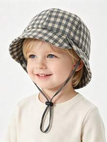1pc Baby & Toddler Autumn/Winter Fashion Korean Vintage Plaid Bucket Hat, Warm Sun Protection Travel Hat - Multicolor - View 1