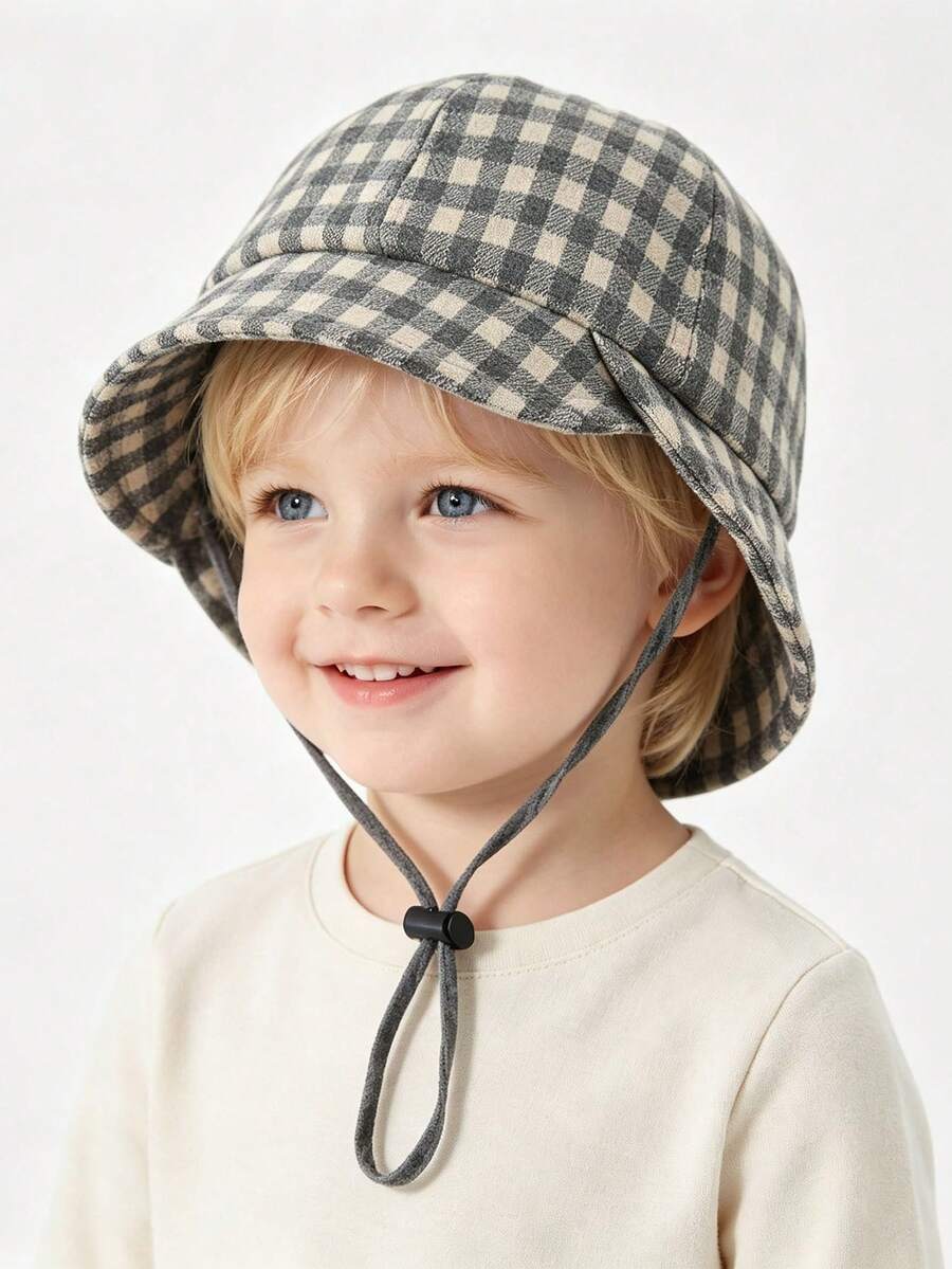 1pc Baby & Toddler Autumn/Winter Fashion Korean Vintage Plaid Bucket Hat, Warm Sun Protection Travel Hat - Multicolor - View 1