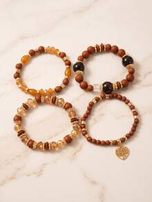 4pcs Bohemian Multi-Layer Beaded Bracelets Crystal Heart Women's Personalized Jewelry - Multicolor - View 3