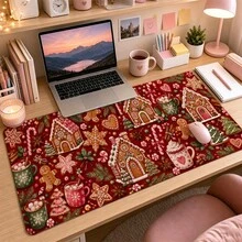 Gingerbread Bakery Large Mouse Pad, Christmas Desk Mat, Extended Keyboard Pad , Polyester Surface With Rubber Base For Gaming, Home Office, Winter Desk Decor And Festive Holiday Gifts 3 Sizes Available - View 3