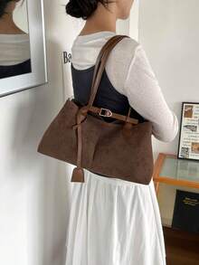 Cross-Border Vintage Suede Matte Tote Bag For Women, Large Capacity Shoulder Bag For Work And Commute, High-End Underarm Bag - Coffee - View 9