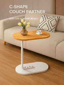 A Modern Minimalist C-Shaped Side Table For The Sofa, A Small Coffee Table For The Living Room, A Space-Saving Insert For Small Apartments, Available In Four Styles. - Natural Wood Color - View 9