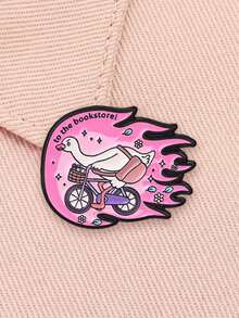 1pc Cute Cartoon Goose Riding Bike Enamel Pin,"To The Bookstore!"Funny Meme Badge,Fashion Accessory For Clothes And Backpack,Humorous Gift For Friends - Multicolor - View 5