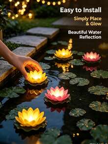 6pcs Waterproof Floating LED Lotus & Water Lily Lights, Suitable For Pool Decor, Night Light, Wish, River Or Swimming Pool Decoration - Multicolor - View 6