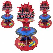 Disney 1pc Spider-Man Desktop Cake Stand, Creative 3-Tier Paper Rack, Suitable For Party Birthday Gathering Decoration Display, Perfect Party Gift, Fan Holiday Gift - Multicolor - View 5