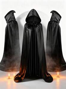 ZUAY 1PC Unisex Adult Grim Reaper Hooded Cloak, Halloween Witch Long Cape, Cosplay Costume Prop For Carnival Rave Festival Party - Black - View 1