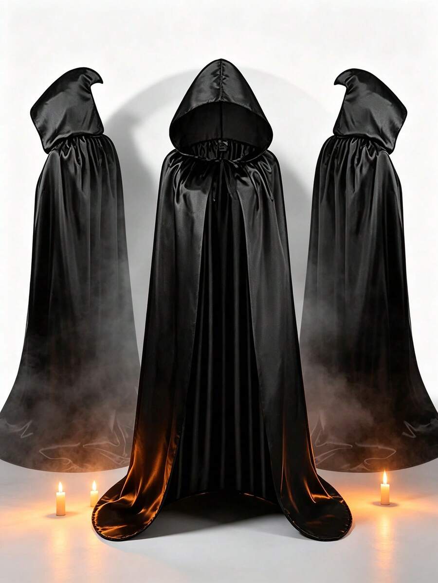 ZUAY 1PC Unisex Adult Grim Reaper Hooded Cloak, Halloween Witch Long Cape, Cosplay Costume Prop For Carnival Rave Festival Party - Black - View 1