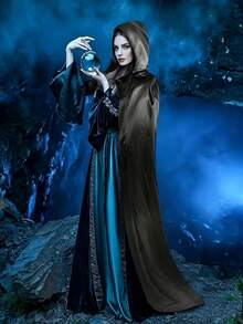 ZUAY 1PC Unisex Adult Grim Reaper Hooded Cloak, Halloween Witch Long Cape, Cosplay Costume Prop For Carnival Rave Festival Party - Black - View 6