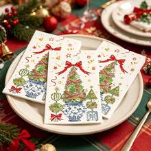 10pcs Christmas Guest Napkins, Christmas Pattern, Printed With Christmas Tree, Decorations And Snowflakes, Suitable For Christmas Holiday And Winter Dinner Party Decorative Napkins - View 5