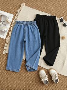 Girl Jeans 2pcs Set, Fresh Casual Versatile Floral Waist Children's Denim Pants - Multicolor - View 2