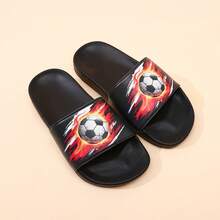 Cool Flame Vortex Soccer Design Kids Slippers, EVA Soft Sole, Durable, Home & Beach, Boys Summer Casual Foam Slides - Black - View 5