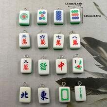16pcs Random Creative Chinese Mahjong Pendant Charms, Jewelry Making Accessories, New Resin Square Decorative Pendants - Multicolor - View 2