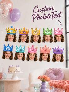 8/16/24pc Custom Face Cutout Birthday Banner, Crown Party Hat Face Decor, Photo Face Banner, Personalized Photo Face Bunting, Birthday Party Decorations, Face Garlands - Multicolor - View 1