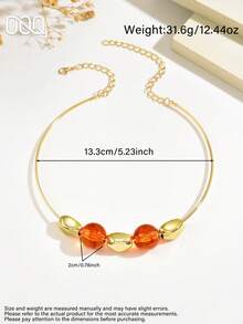 OOQ 1pc Bohemian Style Colorful Asymmetrical Geometric Resin Beaded Choker Necklace, Adjustable Size Fashionable Versatile Women's Necklace, Suitable For Daily Commute, Date, Sweater, Top, Dress, Social Gift - Gold - View 2