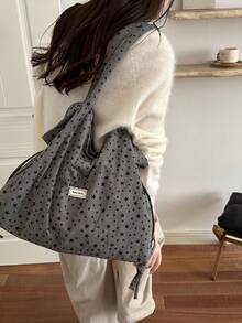 Fashionable Large Capacity Casual Minimalist Lightweight Multifunctional Star Pattern Tote Bag, Suitable For Young Women Commuting, Outing, Shopping, Work And Study, New Autumn/Winter Jacquard Handbag, Canvas Bag - Grey - View 5