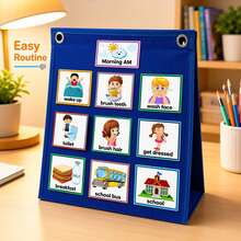 1pc Children's Visual Schedule Board, Work Plan, Daily Routine Chart, Visual Behavior Management, English Teaching, 2-In-1 Daily Visual Schedule And 70pcs Children's Daily Cards, Improve Children's Learning Ability, Christmas Gift, Christmas, Easter - Multicolor - View 6