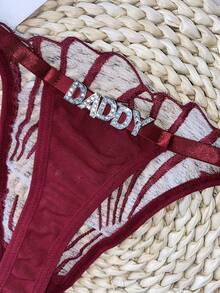 Customized Gold Pendant Letter T-Back Panty, Customizable Any Name, Personalized Pendant Bikini Thong, Couple Gift - Red - View 6