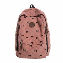 Women Sweet Bow Print Corduroy Backpack, Pink Quilted Diamond Pattern Large Daypack Multi‑Zipper Pockets Casual Rucksack For Teen Girls School - Multicolor - View 13