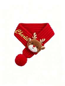 1pc Customized Knitted Winter Pet Christmas Scarf With Pom Pom, Soft & Warm Cat Dog Shawl, Red & Green Color With White Trim, Machine Washable Filled, Suitable For Small & Medium Pets, New Year Pet Neck Accessory, Cat Christmas Decoration - Multicolor - View 12