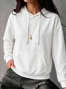 Comfortable Women's Sweatshirt, Pullover With Drawstring And Pockets, Suitable For Casual Wear And Autumn - White - View 3