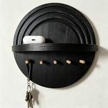 Round Wooden Key Holder Shelf, Nordic Style Entryway Storage Rack With Hooks, Bedroom Kitchen Bathroom Universal Room Decor, Multi-Functional Wall-Mounted Storage Rack, Minimalist Home Wall Decoration - View 10