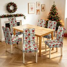 1/2/4/6pcs Christmas Print Chair Covers, Cartoon Holiday Atmosphere Decorative Dust-Proof Elastic Full-Coverage Chair Covers - Multicolor - View 5