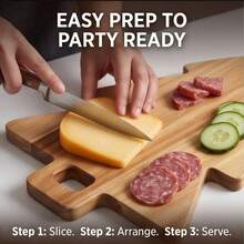1pc Wooden Acacia Cutting Board, Double-Sided Bread And Cheese Board, Functional Kitchen Accessory Suitable For Fruit, Meat And Bread Cutting, Can Be Used As Prep Station, Exquisite Holiday Gift For Chefs On Halloween, Birthday, Party, Christmas, Valentine's Day, Easter, Wedding And Other Occasions - Khaki - View 4