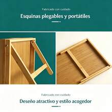Multifunctional Foldable Bamboo Wood Table With Legs, Compact Dining Table, Small Window Table, Portable Table For Outdoor Use - Ginger - View 7
