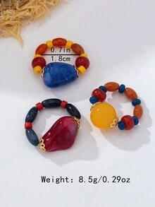 3pcs/Set Multi-Asymmetrical Bead Rings, Color-Block Layered Colorful Beaded Finger Rings - Multicolor - View 2