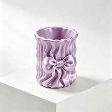 Cute Bow Satin Makeup Brush Holder, Pleated Silky Cosmetic Storage Cup, Decorative Desktop Storage Container Suitable For Vanity, Girls Makeup Accessories - Multicolor - View 7