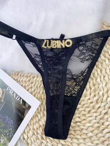 Custom Gold Pendant Thong Customizable Any Name Pendant Thong Custom Thong Bikini Couple Gift - Black - View 8