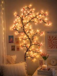 1pc Peach Blossom Tree Light, USB Powered Peach Blossom LED String Lights, Artificial Flower Garland, Warm Light Night Light, Plug And Play, Suitable For Indoor Home Decor, Christmas, Bedroom, Kitchen, Party Decoration (Battery Not Included) - M2-peach Blossom Tree Lamp - View 7