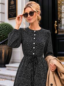 Elegantes Maxikleid mit Blumenmuster und langen Ärmeln - bequemes Kleid für den täglichen Gebrauch - Schwarz - Übersicht 7