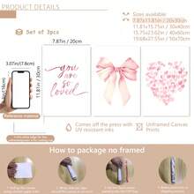 3 Piecesmodern Wall Art Poster Set, Room Decor, Home Decor Set, Abstract Canvas Art Painting, Suitable For Bedroom And Living Room - Butterfly Pattern, "You Are So Loved", Heart Pattern, Pink Bow, Minimalist Style, White Background, - A - View 12