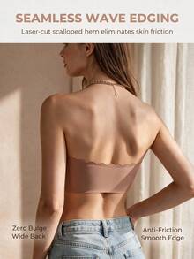 Bra Bandeau Wanita dengan Penutup Depan, Trim Bergelombang, Tepi Silikon Anti-Selip yang Lebih Lebar, Lingerie Tanpa Kawat dan Tanpa Jahitan, Lapisan Lembut dan Nyaman - Coffee Brown - View 6