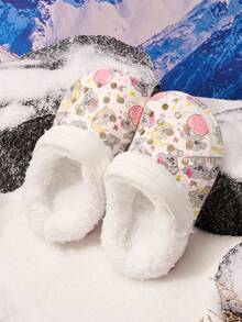 Boys & Girls Casual Fashion Cute Print Thermal Lined Clogs, Suitable For Indoor & Outdoor Wear In Winter - White - View 4