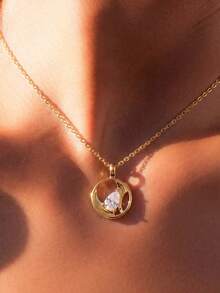 1pc Exquisite Pear-Shaped Pendant Necklace, Perfect Jewelry Choice For Women, Suitable For Proms, Parties, Dates, Holidays And Anniversaries - Oval Necklace - View 2