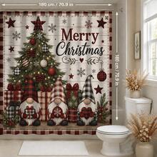 1pc/4pcs Plaid Border Gnome Christmas Tree Pattern Multi-Functional Bathroom Decor Shower Curtain Set Free 12 Hooks Premium Festive Atmosphere Bathroom Mat U-Shaped Floor Mat And Round Toilet Lid Cover Suitable For All Scenes Decoration Bathroom Set - Plaid Border Gnome Christmas Tree - View 11
