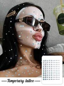 1pc Iridescent Acrylic Face Gem Sticker, Shimmer Round Rhinestones, Stage Y2K Makeup Decor Sticker For Face, Body & Nail Art - Multicolor - View 1