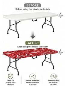 1pc Christmas Element Elastic Band, Rectangular Design, Non-Slip Elastic, Waterproof, Oil-Resistant, Scratch-Resistant, Suitable For Dining Table, Folding Table, Kitchen, Party, Picnic, Camping And Home Decor - Multicolor - View 7