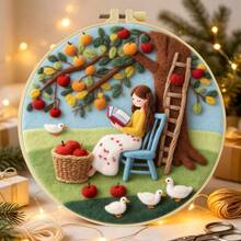 Needle Felting Kit For Beginners. 2D Flat Printing. Gentle Woman. For New & Skilled Crafters. DIY Wool Painting Set. Includes Foam Mat, Felt, Hoop & Guide. Handmade Home Decor Ornament. 20x20cm/7.87x7.87in. - 20x20cm/7.87x7.87in - View 6