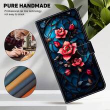 GLANDOTU 紅玫瑰圖案 PU 皮革錢包手機殼，附卡槽、掛繩與翻蓋支架保護殼，適用多款手機型號 - 彩色 - 查看 5