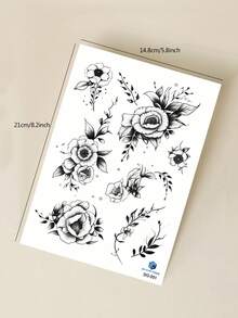 8PCS Dark Style Rose Snake Butterfly Heart Pattern Party Gift Holiday Gift DIY Music Festival Temporary Waterproof Tattoo Stickers For Arm Shoulder Neck Collarbone Back - Black - View 9