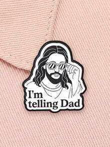 1 buah Pin Enamel Yesus Lucu dengan Kacamata Modis, Lencana Kutipan Humor "Aku Akan Memberitahu Ayah", Aksesori Fashion untuk Pakaian dan Ransel, Hadiah untuk Pecinta Iman - Hitam dan Putih - View 5