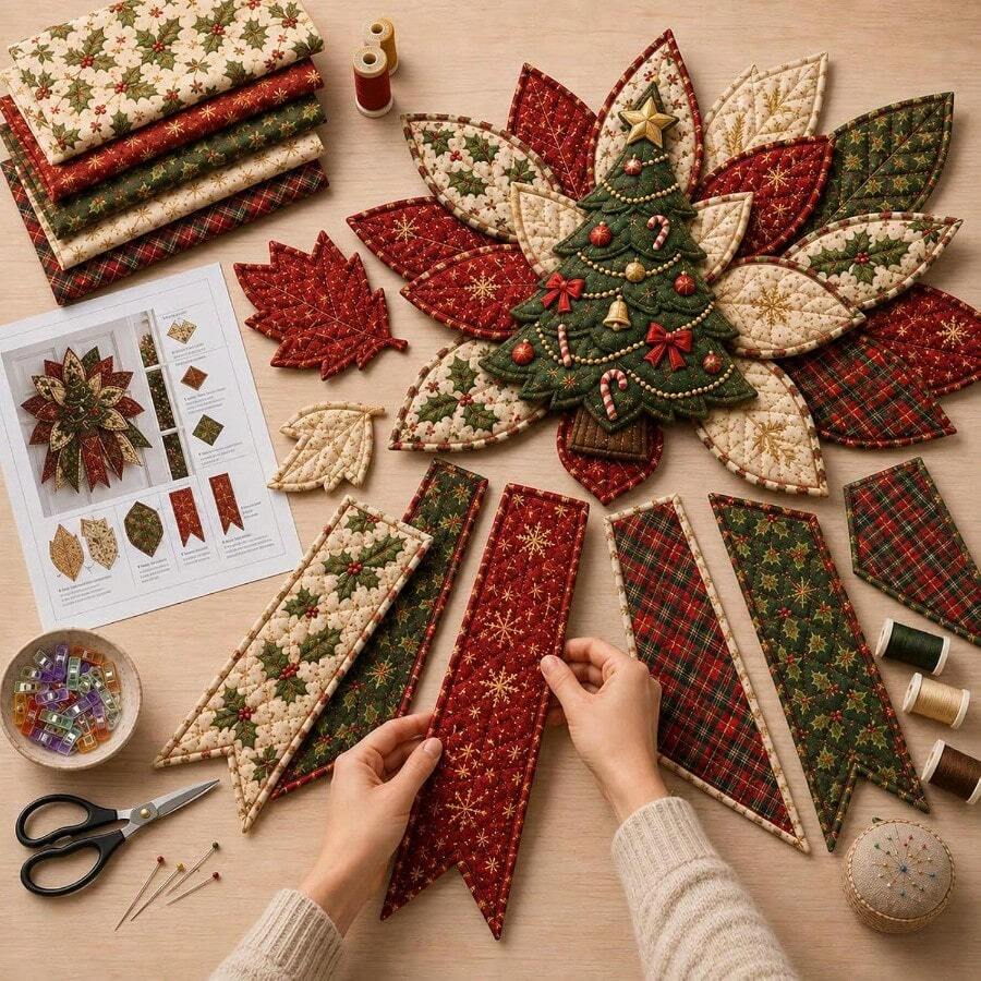 Extra Large DIY Christmas Quilted Door Hanging Sewing Kit, Suitable For Front Door Wall Decoration, Pre-Cut Fabric With Patchwork Design, Hangable, Hand Washable Handmade Project, No Tools Required - Multicolor - View 1